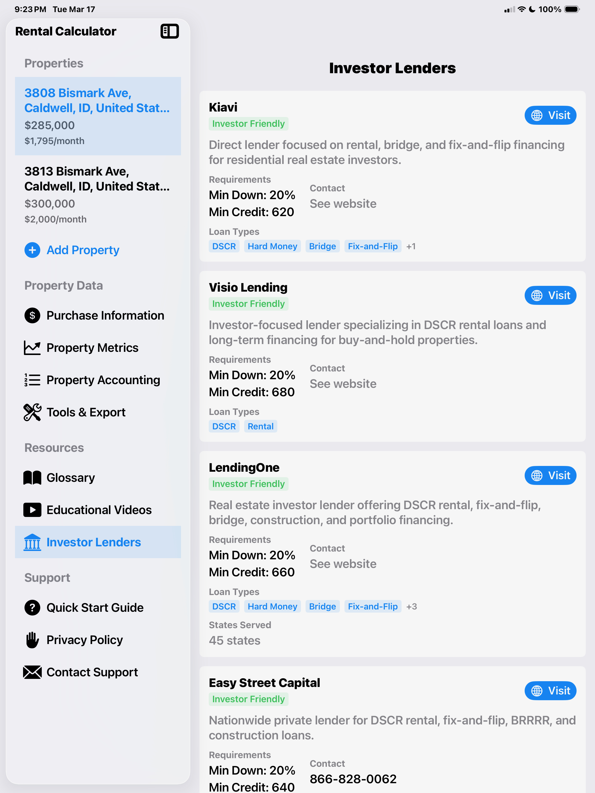 Investor Lenders – iPad
